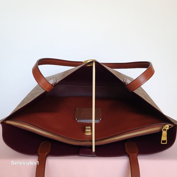 COACH Willow Large Tote In Signature Canvas with Interior Zip Pocket- Tan Rust⭐ - Picture 14 of 16